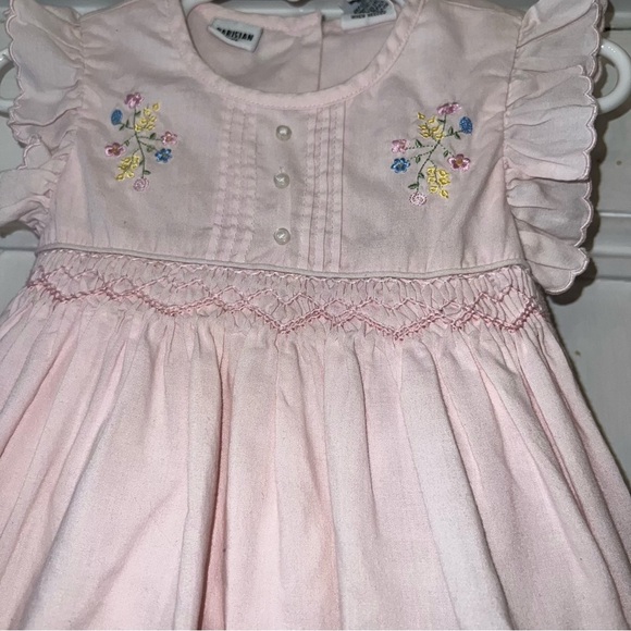 Parisian kids Pink Floral Embroidered smocked Dress Sz 3T - Picture 3 of 4